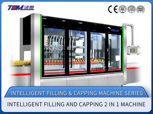 Dòng đóng gói thuốc trừ sâu với việc điền theo dõi và nắp xoay để xử lý chai liên tục và ngăn ngừa phun nước